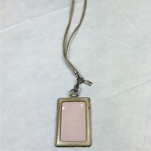 Coach Vintage gold tan brown Signature Monogram pattern Lanyard ID Card Holder